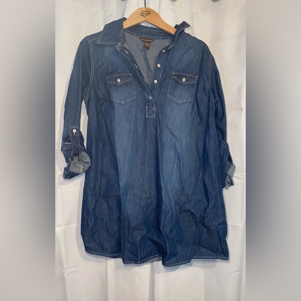 Bit & Bridle Jean Dress Tunic Long Roll Tab Sleeve Belt Loops Women’s Small